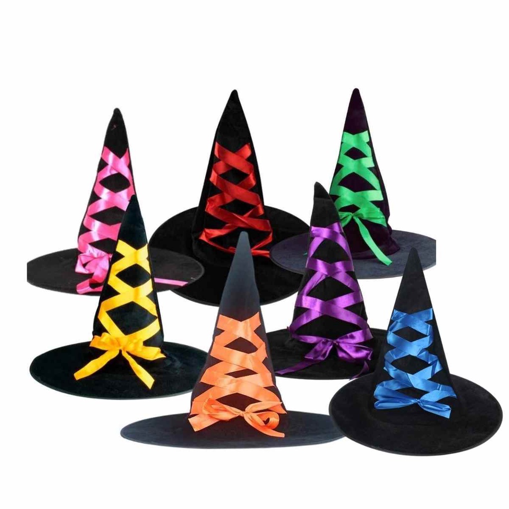 Chapéu de Bruxa Halloween - Veludo com Fita
