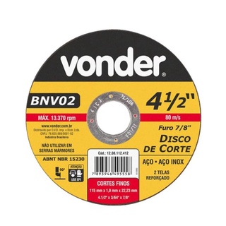 DISCO CORTE ACO INOX VONDER 4 1/2 X 3/64