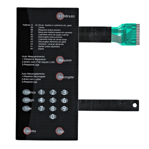 MEMBRANA TECLADO PARA MICROONDAS BRASTEMP BMP 42 SEM DOURAR PRETA 9.7X21 CM