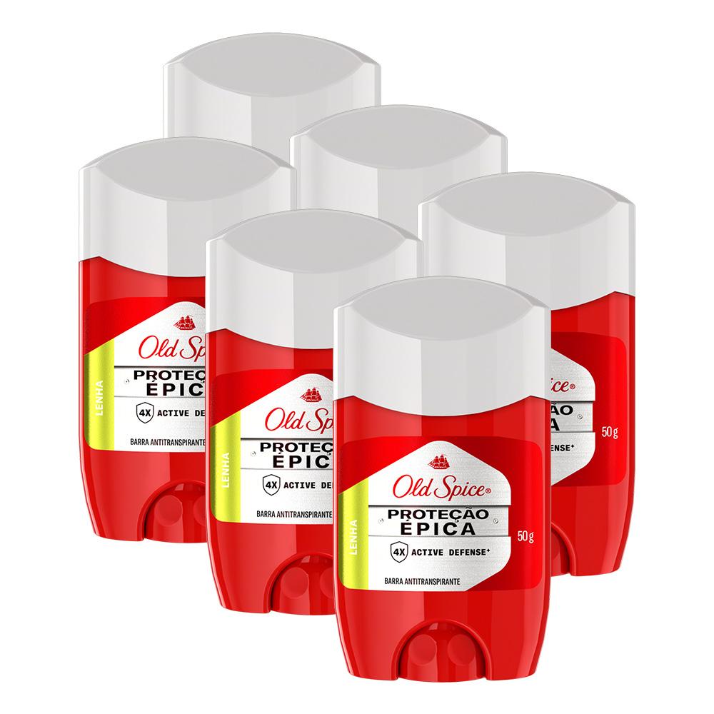 Kit 6 Desodorante em barra Old Spice Proteção Épica Lenha 50g em Oferta na Shopee