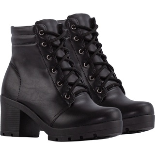 Coturno Feminino Bota Salto Grosso Cano Curto Conforto
