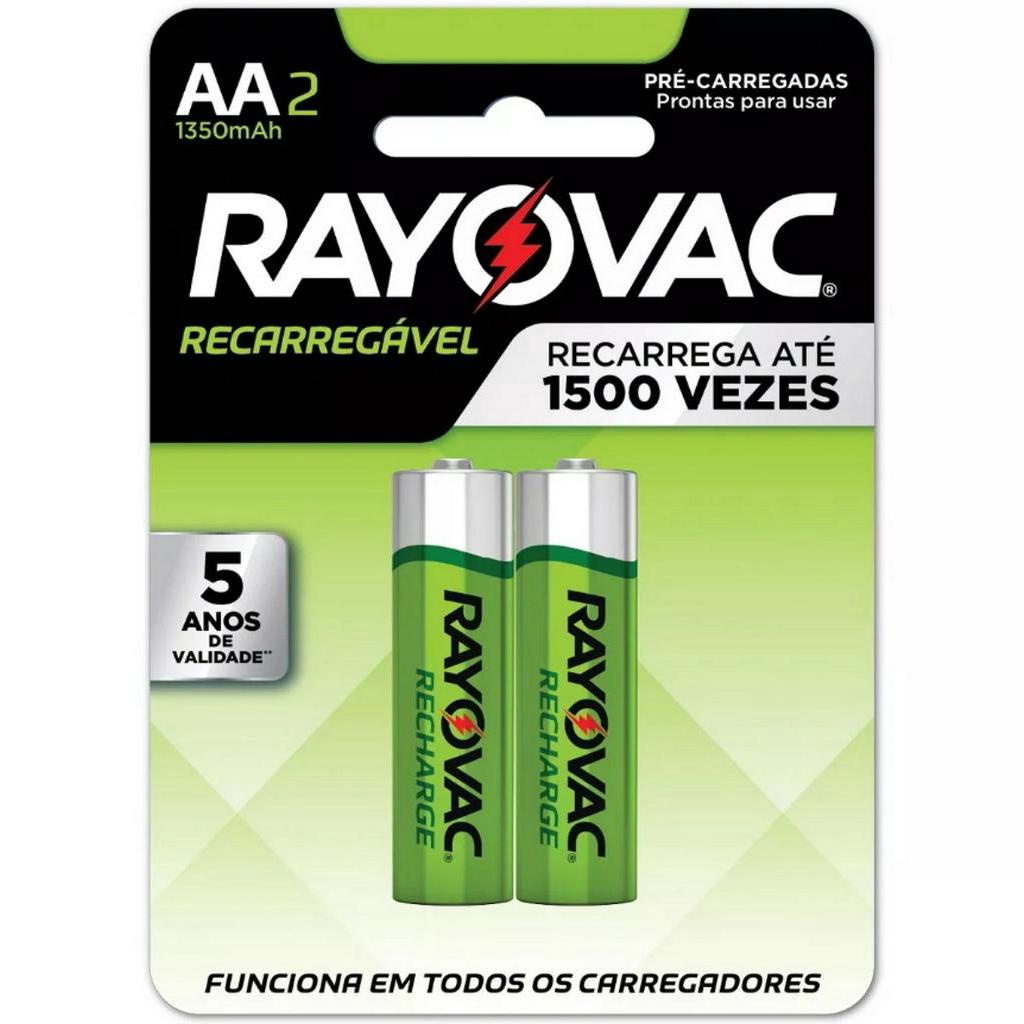 Pilha Recarregavel Rayovac Aa Pequena 1350mah Caretlas 2 Peças