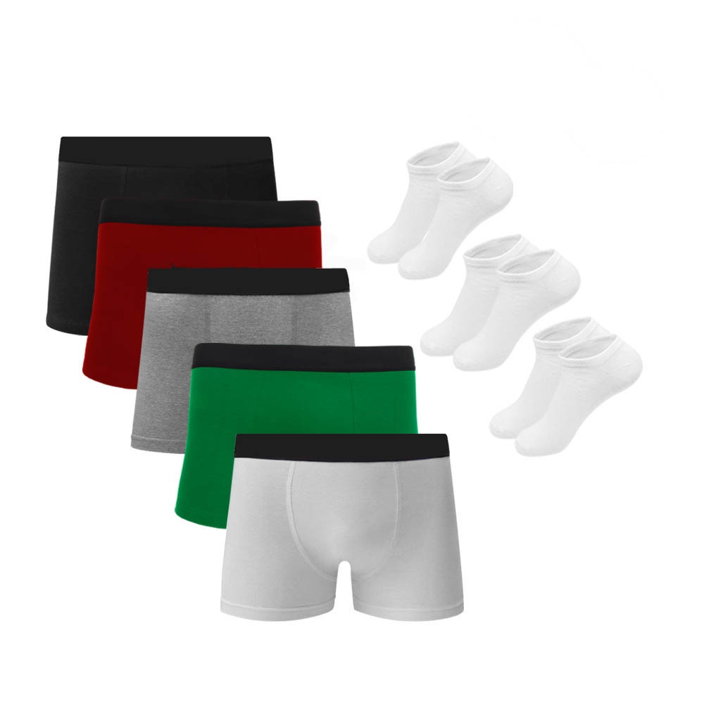 Kit 6 Cuecas Boxer Algodão c/ Poliéster C5 + 3 Pares de Meias