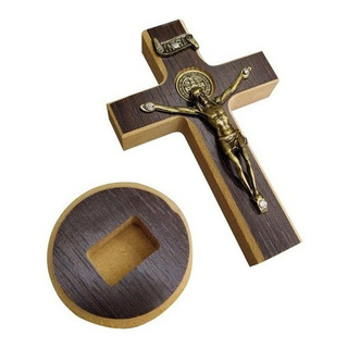 Cruz Crucifixo Pequeno De Madeira Parede Mesa São Bento 12cm