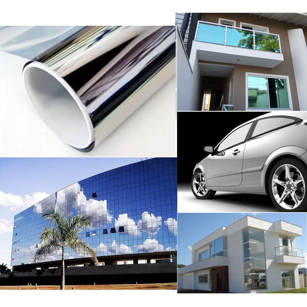Insulfilm Película Adesiva Espelhada Prata 0,65 x 6 metros para vidros residenciais e automotivos