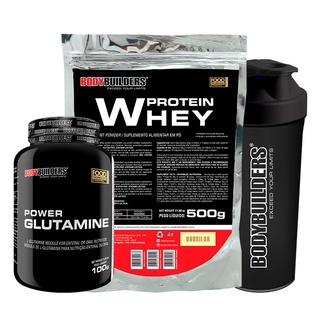 Kit Whey Protein Concentrado em Blend de Proteínas 500g + Power Glutamina 100g + Coqueteleira - BodyBuilders