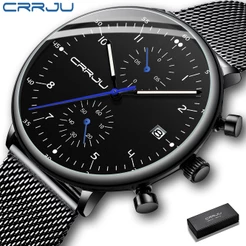 CRRJU Homens Relógios De Aço Inoxidável Quartzo Moda Casual 2278