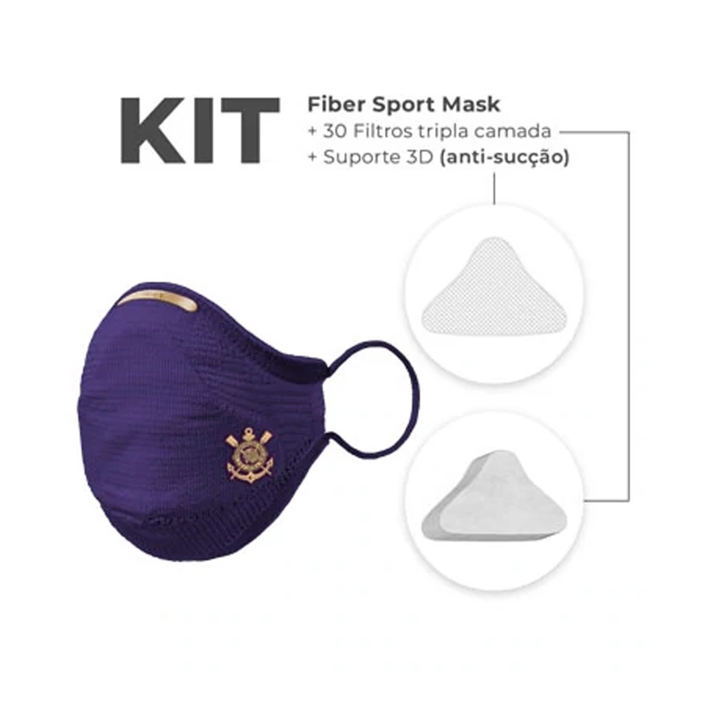 Kit Máscara Fiber Knit Air Corinthians + 30 Filtros De Proteção + Suporte