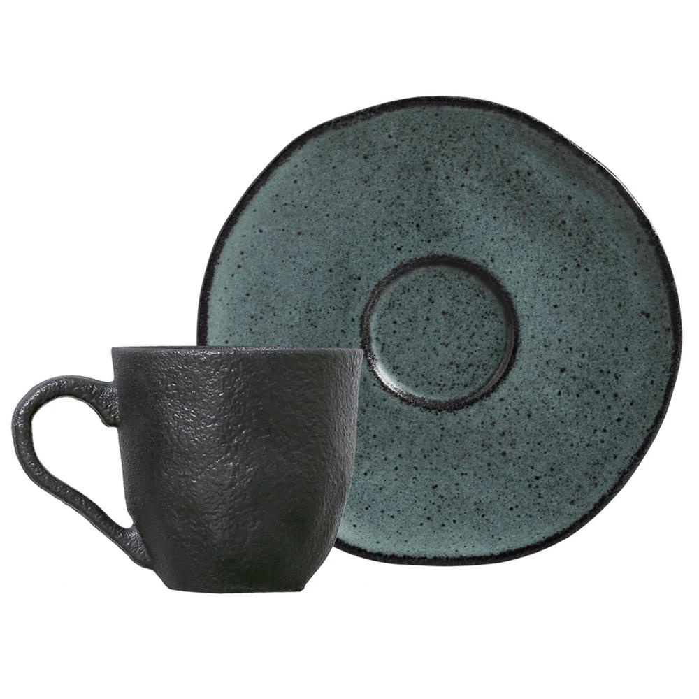 Xicara de Café com Pires em Cerâmica Stoneware Orgânico Petroleum 120 ml - Unid.