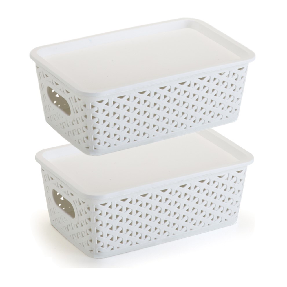 2 Caixas Organizadoras Rattan Branca 3 Litros C/ Tampa em Oferta na Shopee