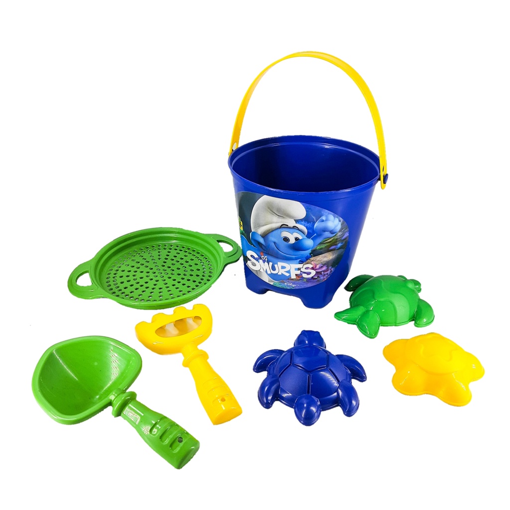 Baldinho De Praia Para Brincar Na Areia Dos Smurfs 7 Peças Favorito AZUL