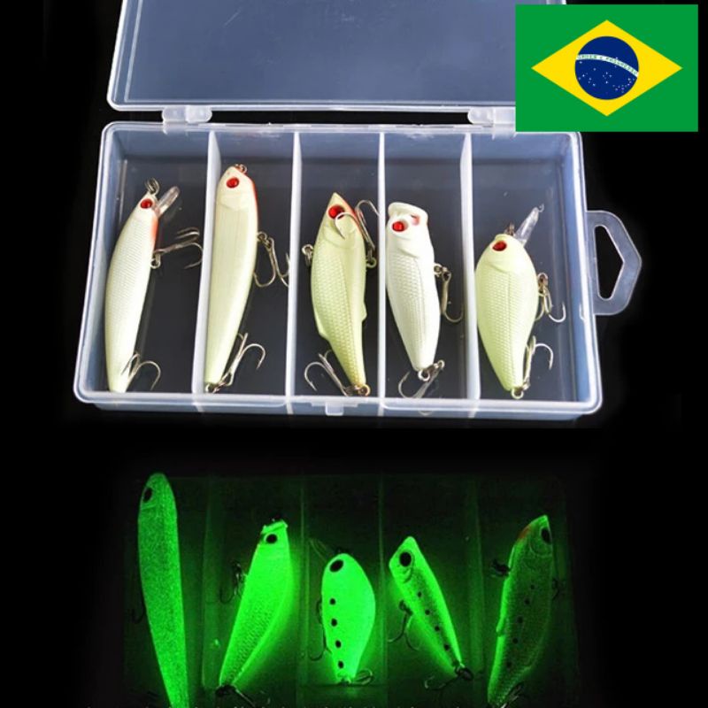 5pçs Kit Isca Artificial Luminosa De Pesca Iscas Tamanho Misto