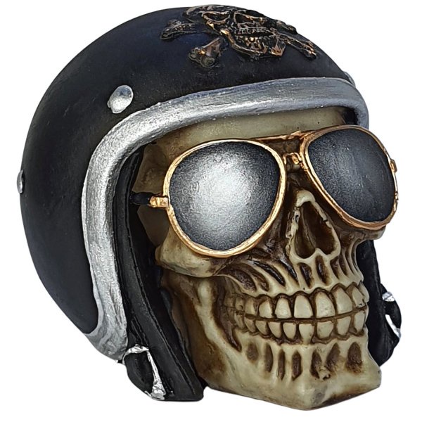 Cranio Motociclista Capacete Com Oculos Resina 13cm