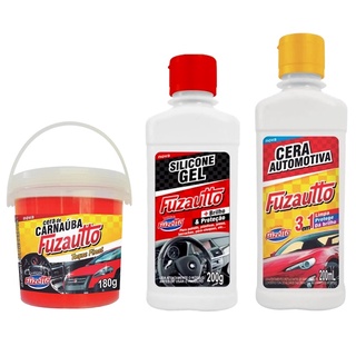 Kit Cera de Carnaúba + Silicone Gel + Cera Automotiva | Fuzautto