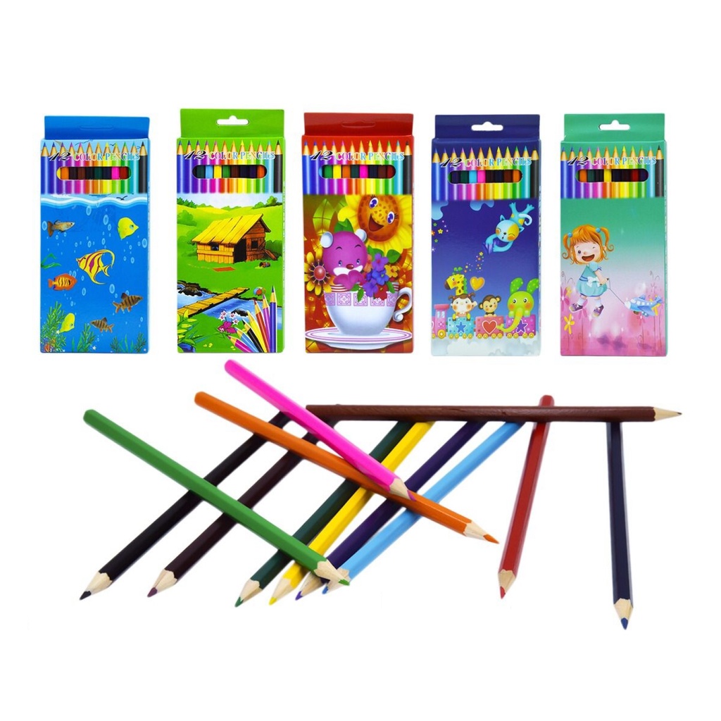 Lapis de Cor 12 Cores Colorir Pintar Desenhar Material Escolar | Shopee ...