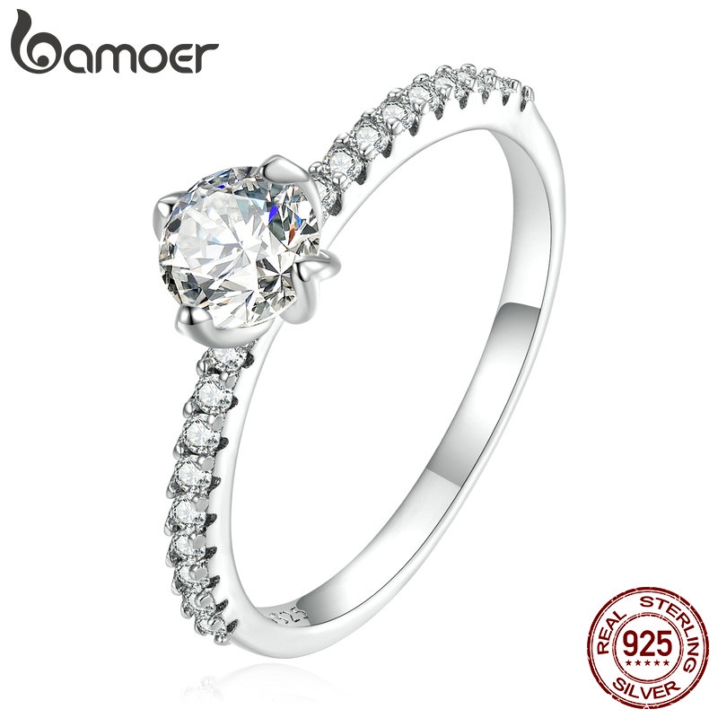 Anel De Prata Bamoer 925 Zircônio Para Mulheres/Casamento/Casal/Moda Diária Jóias Simples