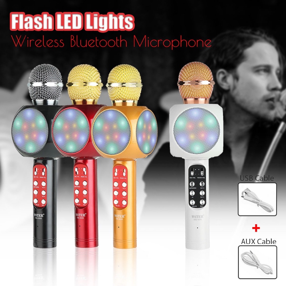 Microfone LED Bluetooth karaokê sem fio