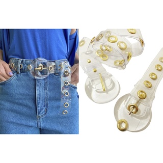 Cinto Feminino Transparente Ilhós Dourado Moda Blogueira