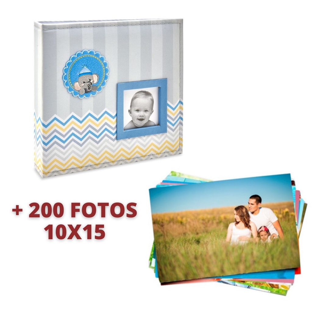 ÁLBUM DE 200 FOTOS PARA BEBES + 200 FOTO 10X15 REVELADAS 811