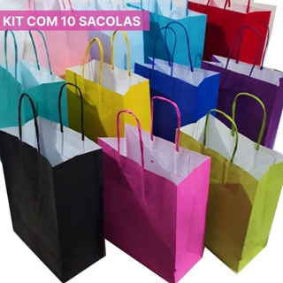 Sacolas Coloridas de papel - Pacote 10 Unidades - alça de cordão 18cmx9cmx22cm em Oferta na Shopee