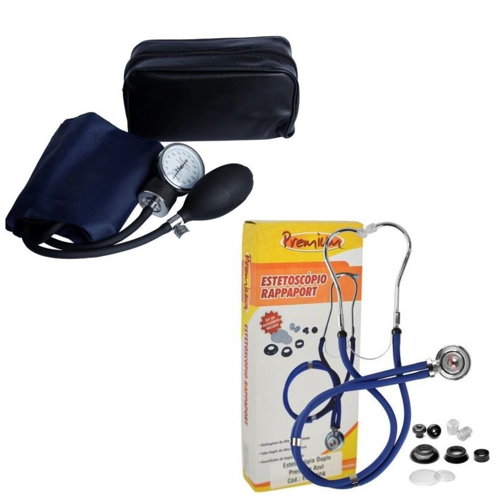 Kit Esfigmomanômetro Azul + Estetoscopio Rappaport Premium