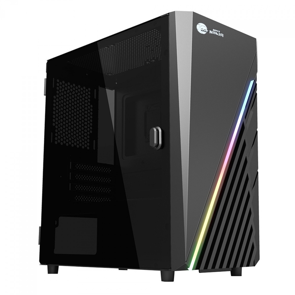 Gabinete Gamer Ninja Shura, Mini Tower, RGB, Vidro Temperado, Micro ATX, Black, Sem Fonte, Com 1 Fan