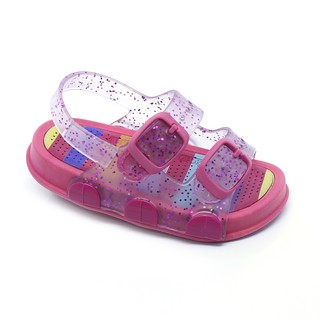 Sandália Infantil Plugt Menina Confortável Transparente Glitter Listras Pink