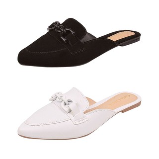 Kit Com 02 Pares de Mule Sandália Correntinha Silvia Bertuccio Bico Fino Promoção Moda Feminina