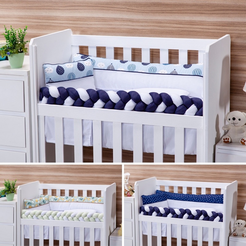 Mini Kit Berço Fofura Menino Bebê Malha 100% Algodão 8 Peças Completo Protetor De Berco Mini Bebe Masculino Jogo De Berço Enxoval Completo Infantil Maternidade Recém Nascido Conforto Acompanha São 8pç Exclusivas Enchimento em Fibra de Silicone