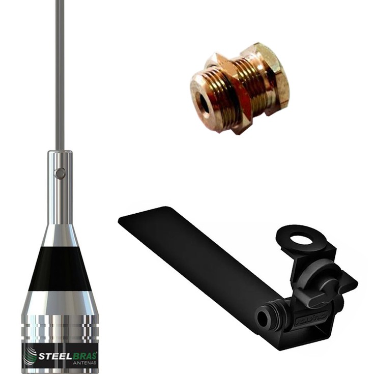 Antena Móvel Vhf 71cm Aço Inox Suporte Estética Enfeite Caminhonete Camionete Strada Hilux Saveiro Montana L200 S10 Ranger