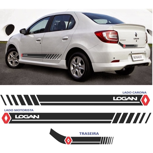 Kit Adesivos Renault Logan Lateral e Traseiro Dynamique Expression 2014 a 2020 Auto Colante