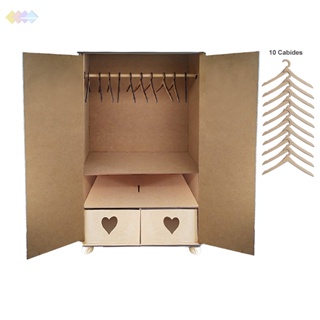 Guarda Roupa de Bonecas Madeira MDF Cru com 10 cabides Montado em Oferta na Shopee