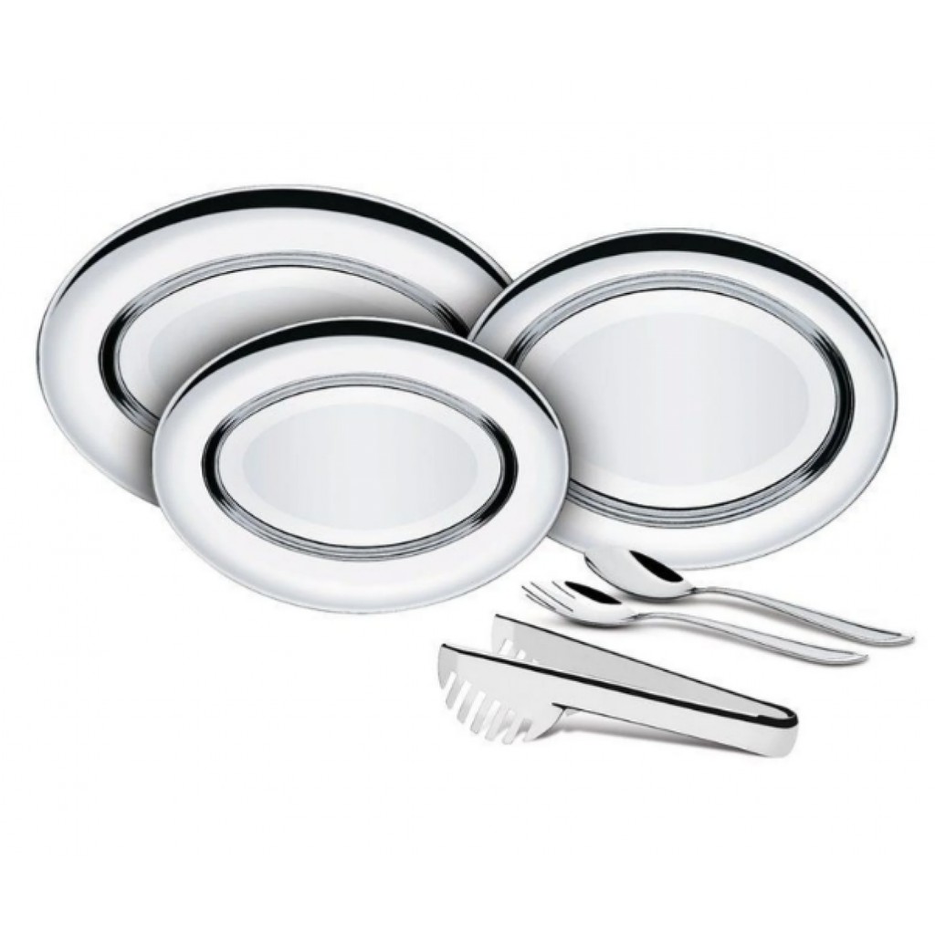 Conjunto 6 peças Três Baixelas E Utensílios para Servir Aço Inox BUENA Tramontina