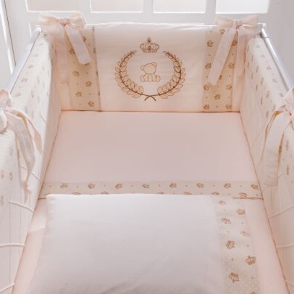 Kit Mini Berço 58 cm de Largura 7 Peças Bordado Menino Masculino Várias Cores Caqui