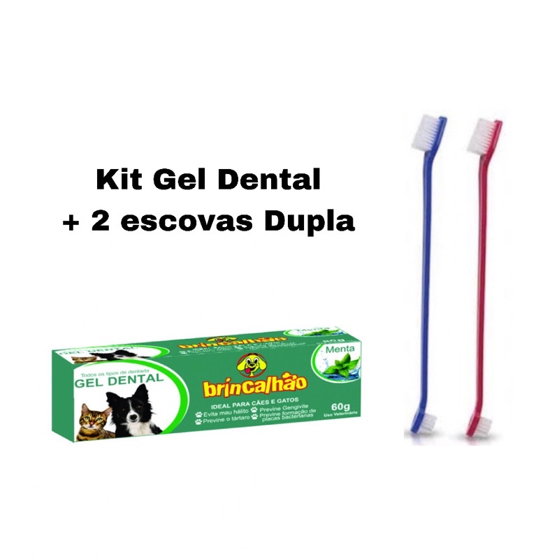 Kit Dental Pet 1 Pasta De Dente Para Cachorro e gato 60g Menta + escova Pet Dupla 2un em Oferta na Shopee