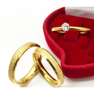 aliança o par noivado casamento fina 4mm jateada dourada Banho Moeda Antiga anéis de casamento chanfrado + 1 solitário COD-45