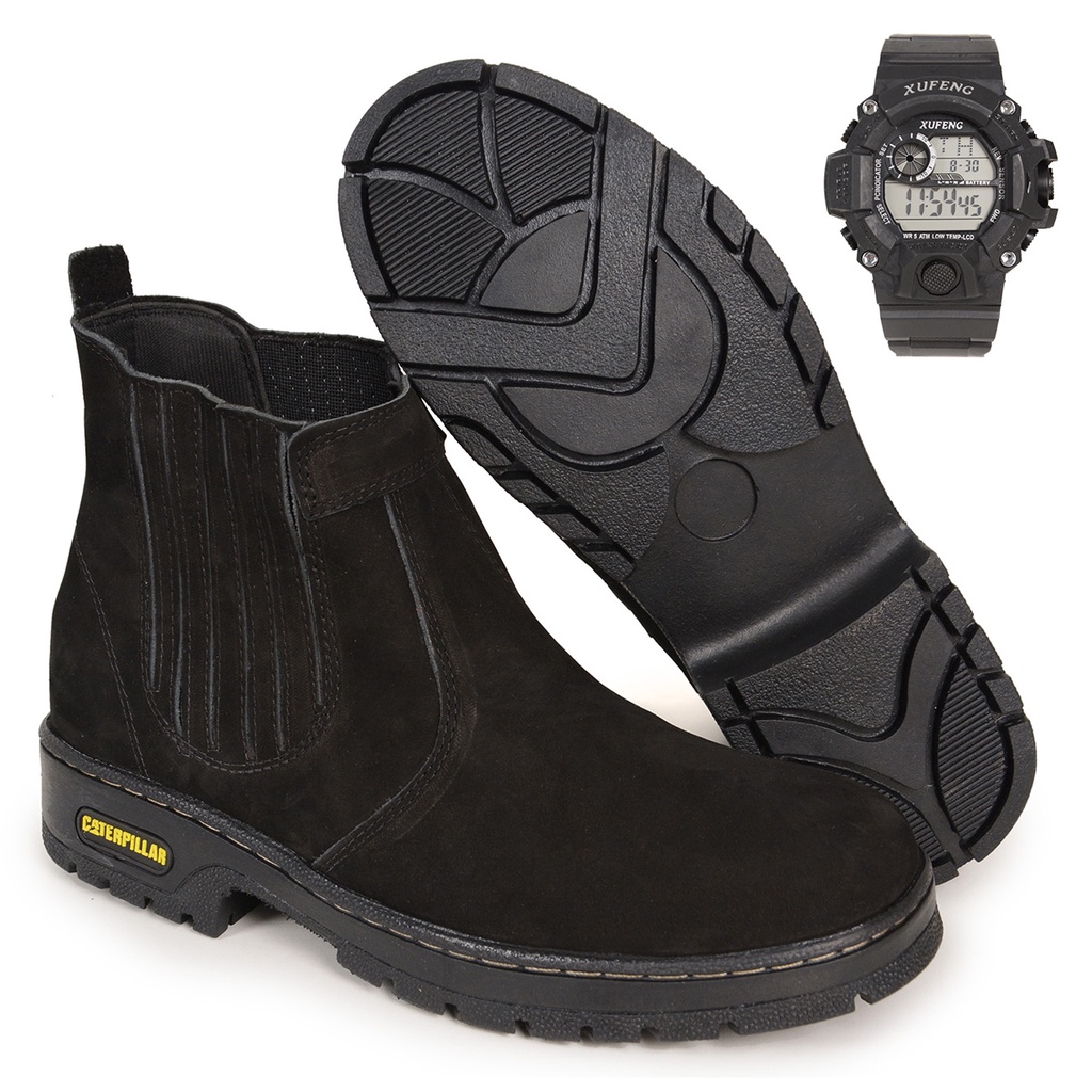 Bota botina Caterpillar Cat Resistente Botina Couro Legitimo Trabalho + Relógio