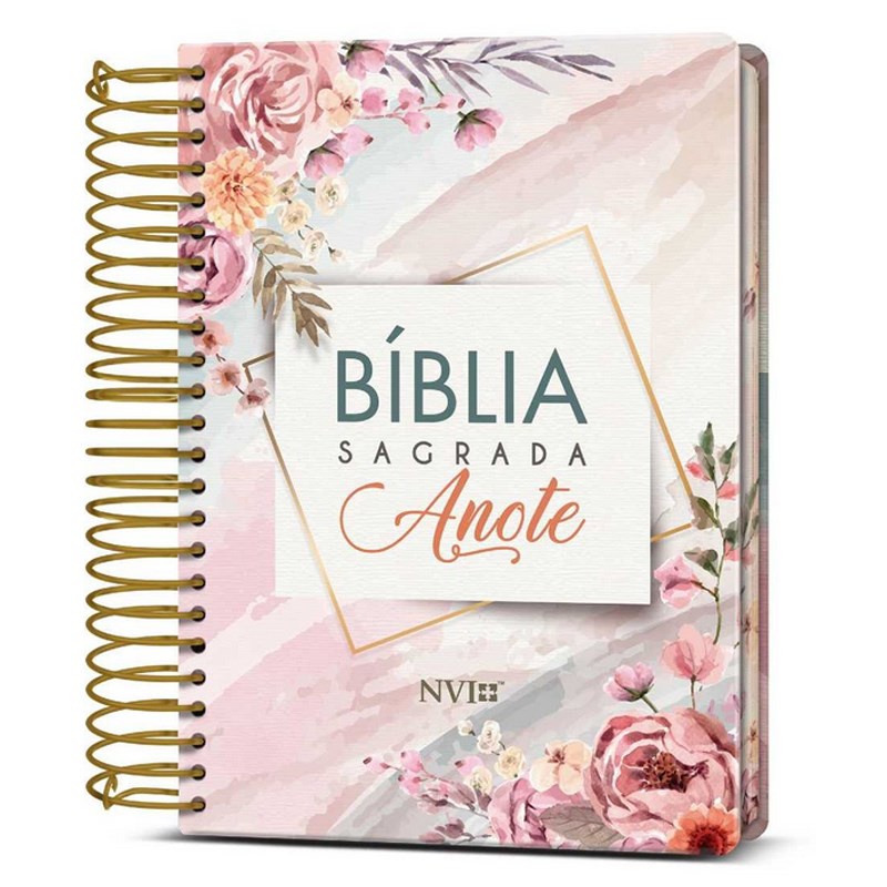 Bíblia Sagrada Anote Espiral Flores Aquarela | NVI | Letra Normal | Capa Dura em Oferta na Shopee