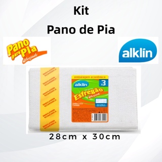 Kit 3 Un Pano de Pia Branco Multiuso Alklin 28cm x 30cm Tipo Esfregão