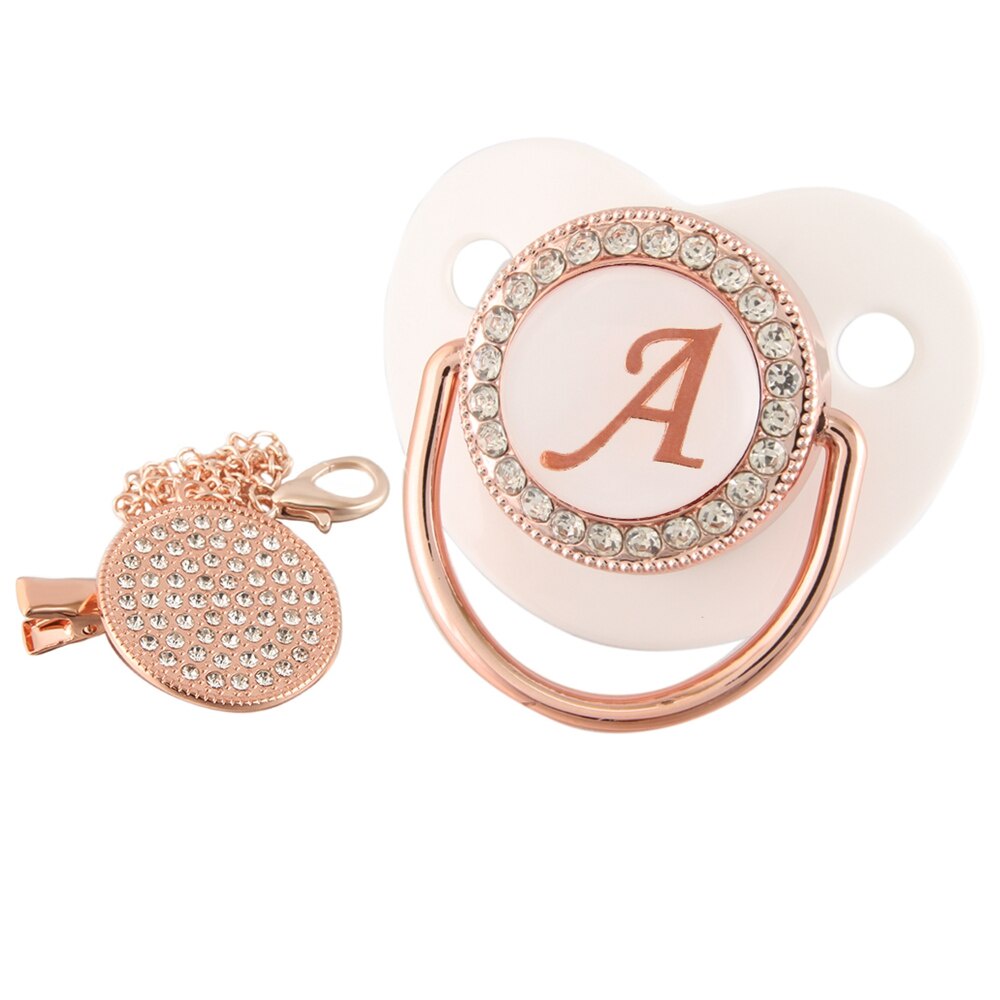 Chupeta De Bebê Rosa Branca Com 26 Letras Iniciais E Clipe De Corrente De Diamante em Oferta na Shopee
