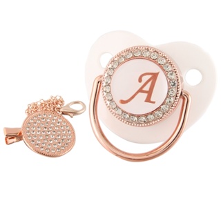 Chupeta De Bebê Rosa Branca Com 26 Letras Iniciais E Clipe De Corrente De Diamante em Oferta na Shopee