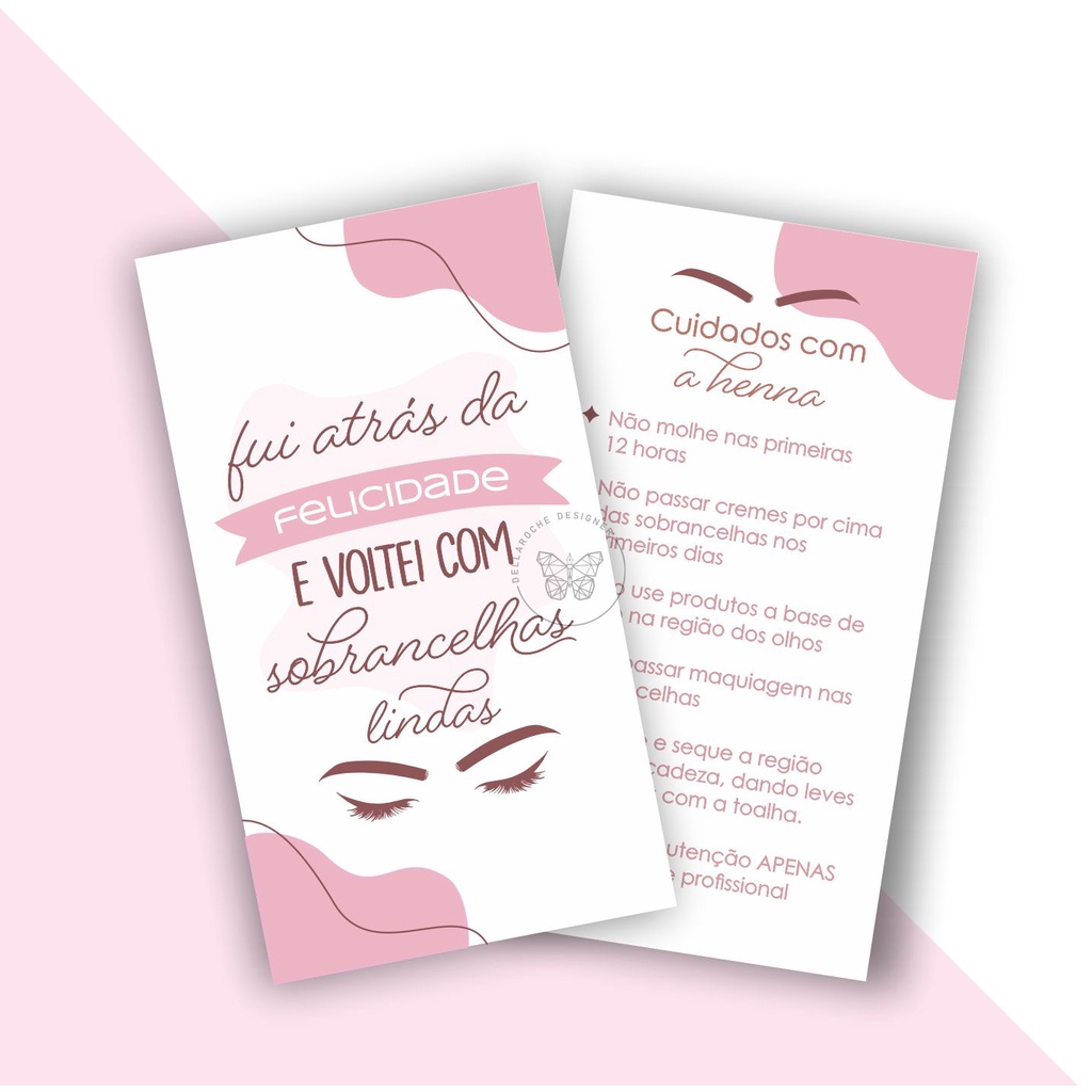 Cartão Postal de agradecimento e cuidados com as sobrancelhas, brow lamination e henna, encomendas