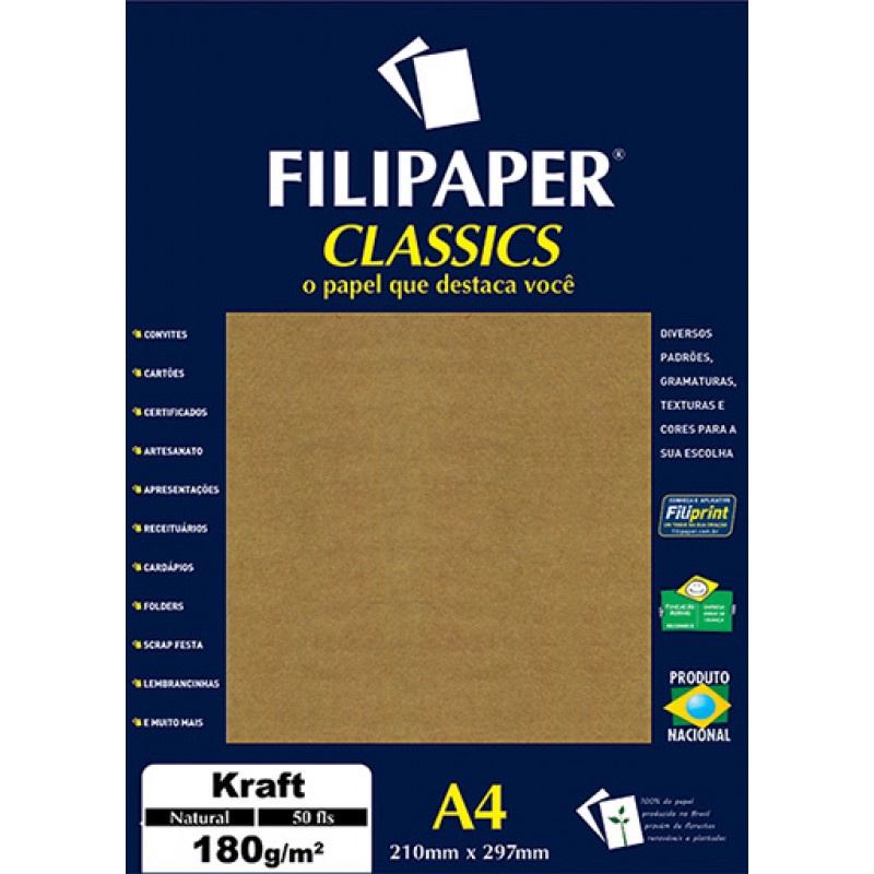 Papel Kraft Natural Filipaper A4 180g C/ 50 Fls