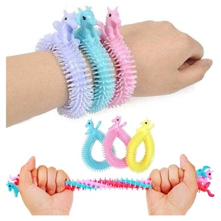 Kit 2 Fidget Toy Minhoca Unicórnio Pulseira Flofy Squish Estica e Solta Colorido Brinquedo Sensorial Alívio Do Stress Relaxante Antistress Pop It Tem