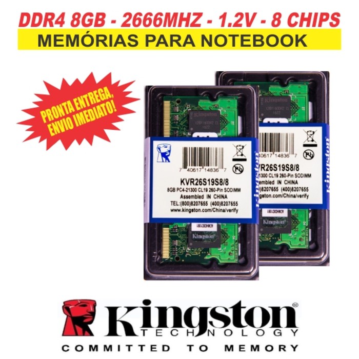 Memória  Kingston Ddr4 8gb 2666 Mhz Notebook