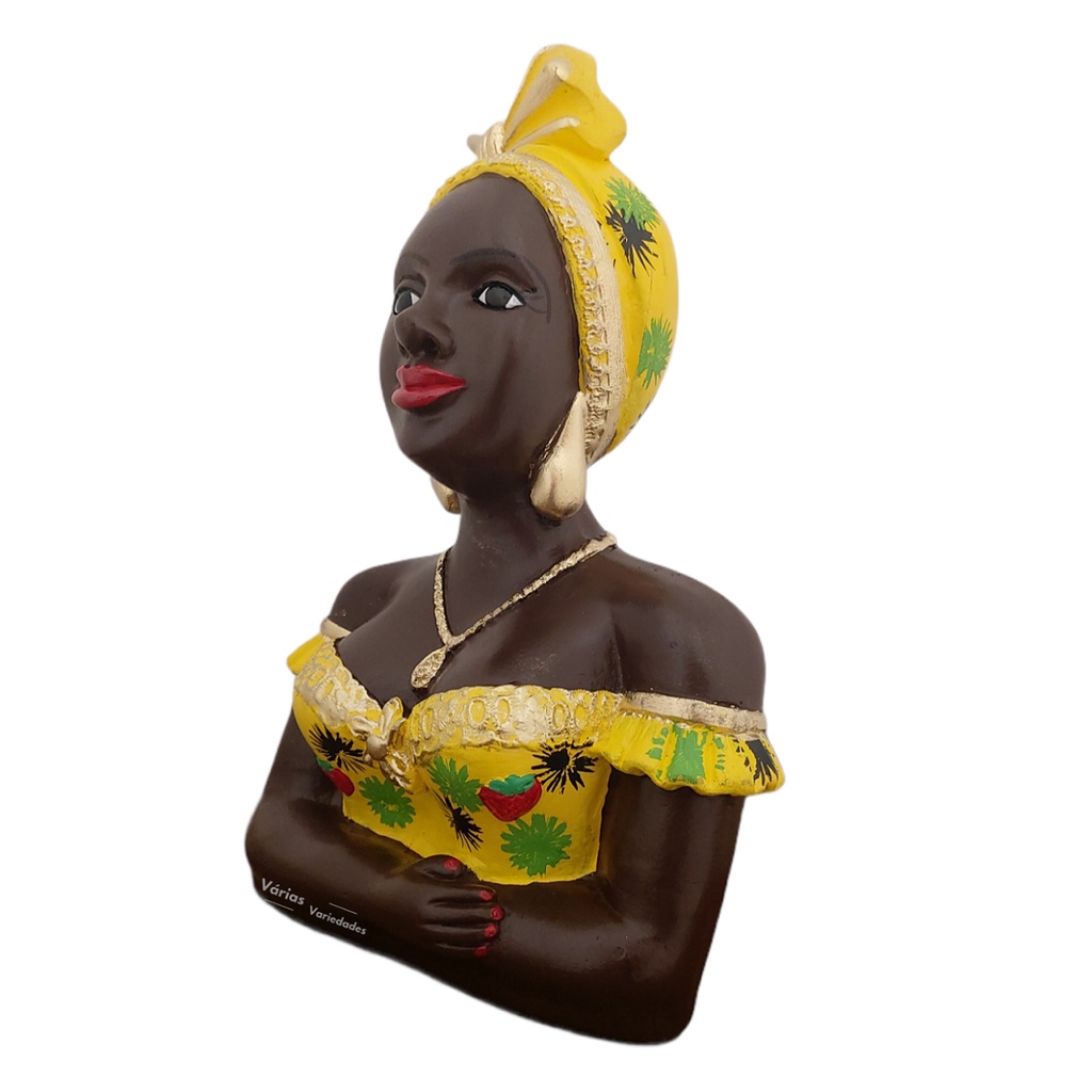 Boneca Namoradeira Decoração Africana Busto Enfeite Janela Varanda Sacada - Laço Amarela