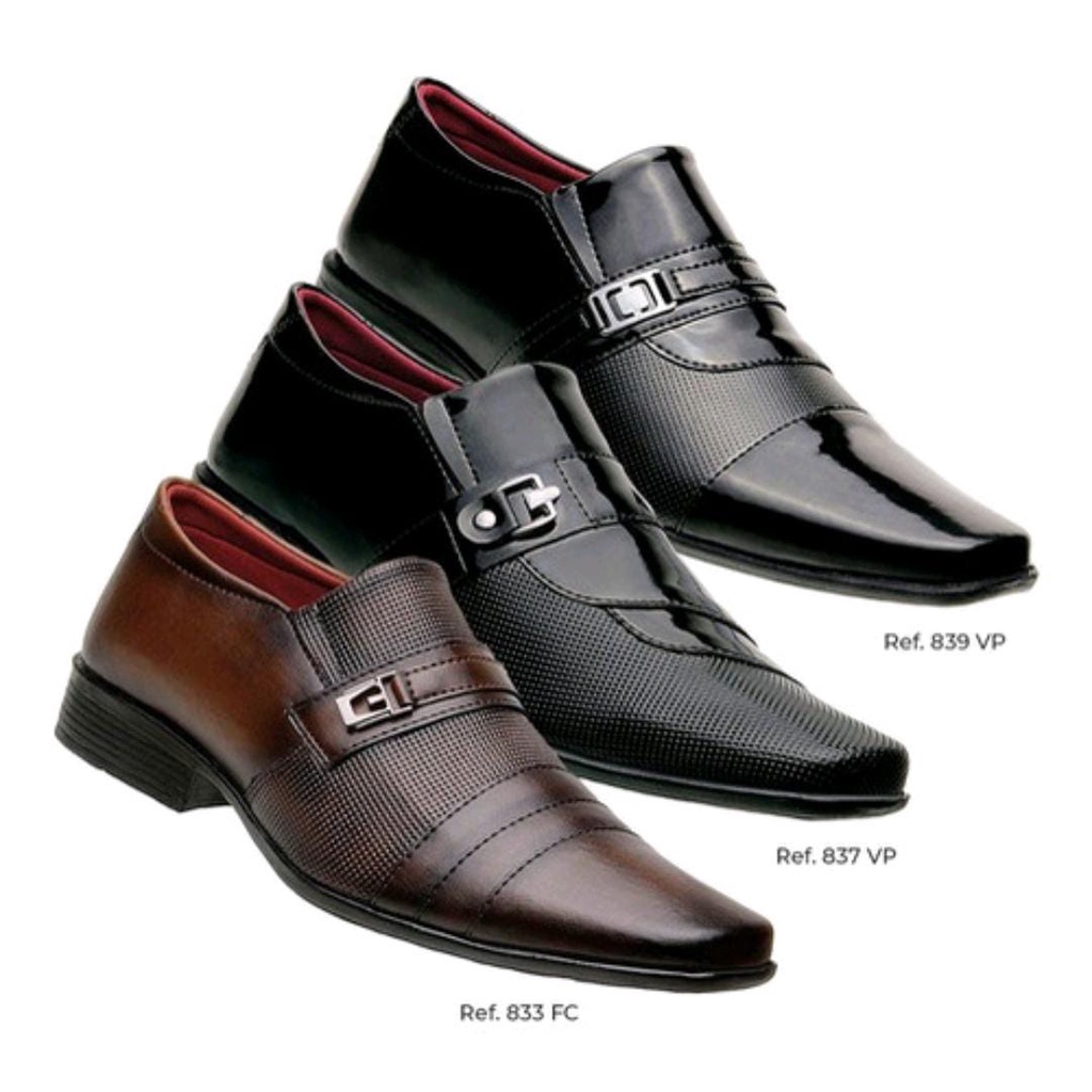Kit 3 Pares Sapato Social de Couro Legitimo Formal Moda Italiana Confort Plus