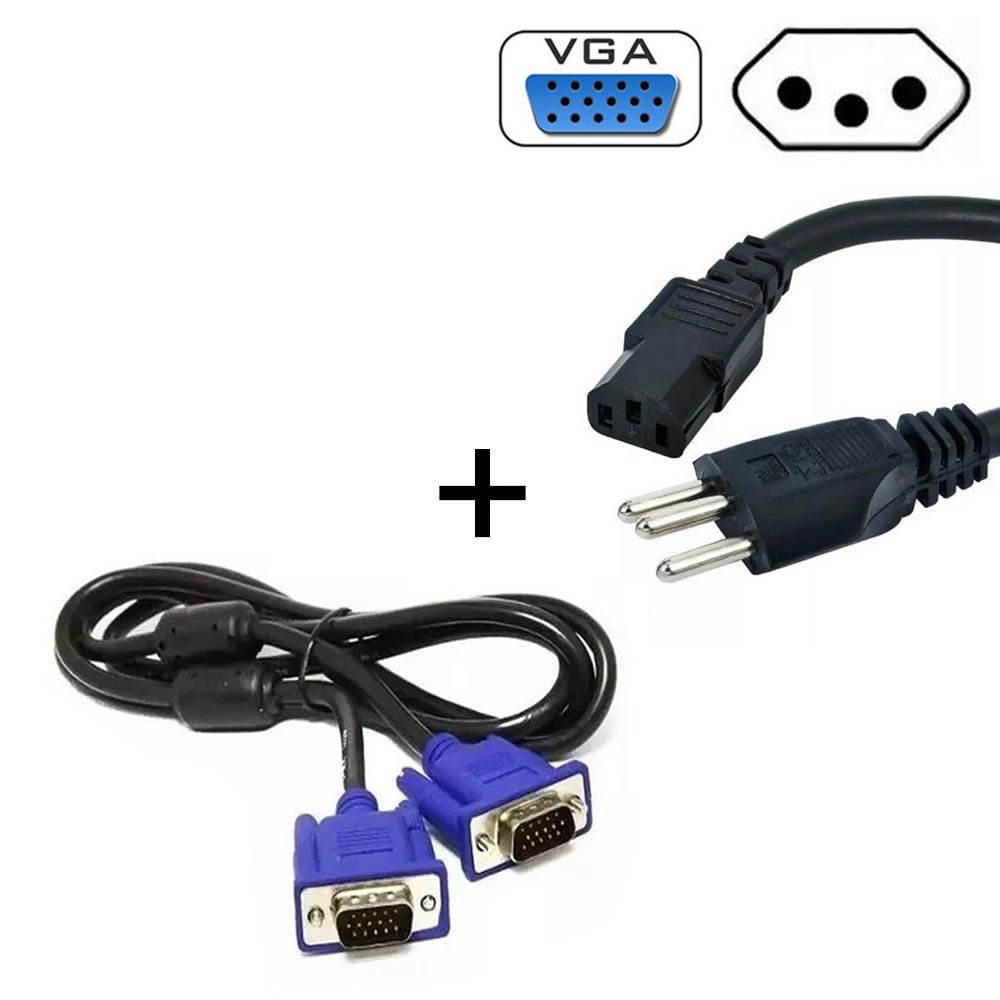 Cabo De Força Energia 1,2 metros Bivolt 110v 220v 10a Inmetro + Cabo VGA Profisisonal Macho / Macho 1,2 metros Blindado