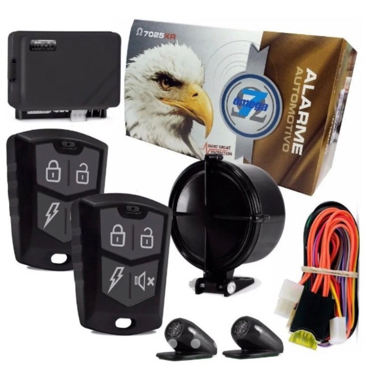 Alarme Om-7025xr Look Out Omega Completo Automotivo + Kit Trava Elétrica 4 Portas Universal