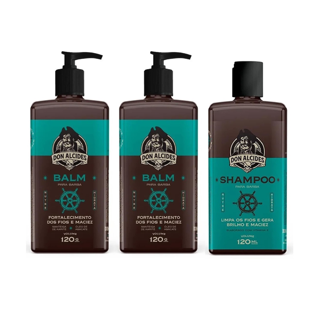 Kit 2x Balm E 1x Shampoo Para Barba Calico Jack Don Alcides